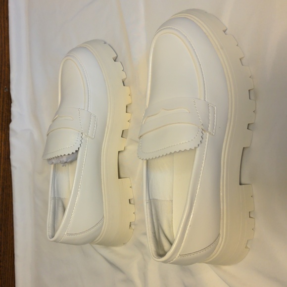 White Platform Clogs Mules Lug bottom slip on penny loafers size 7 - Picture 5 of 8